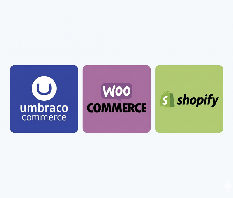 logo's van umbraco woocommerce en shopify
